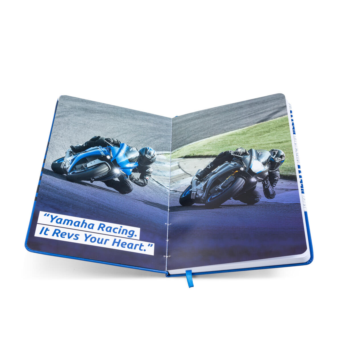 Libreta de Yamaha Racing de diseño especial. Tapa dura de cuero de PU y contenido personalizado. Un elemento imprescindible para todos los aficionados a las carreras.