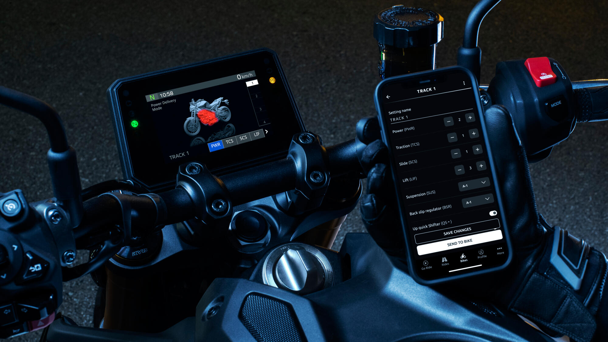Přizpůsobitelné nastavení systému TRACK Yamaha Ride Control